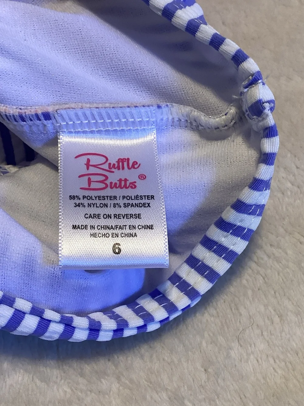 Ruffle Butts Blue Stripe Bikini Bottom with Pink Ruffles